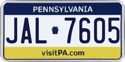 PA license plate JAL7605