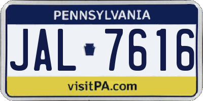 PA license plate JAL7616
