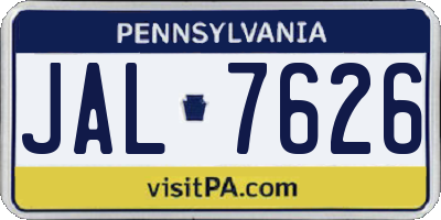 PA license plate JAL7626