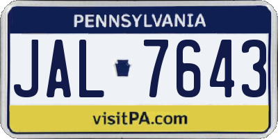 PA license plate JAL7643