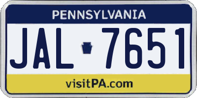 PA license plate JAL7651