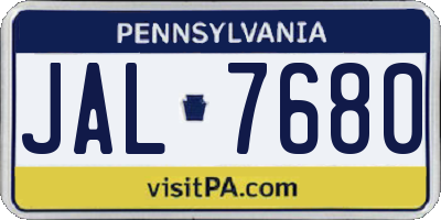 PA license plate JAL7680