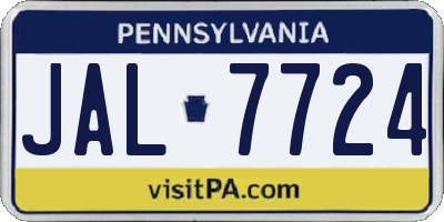 PA license plate JAL7724