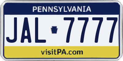 PA license plate JAL7777