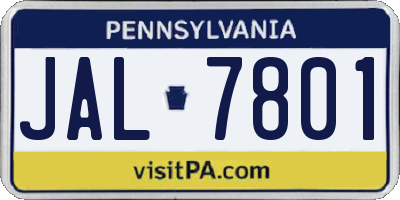 PA license plate JAL7801