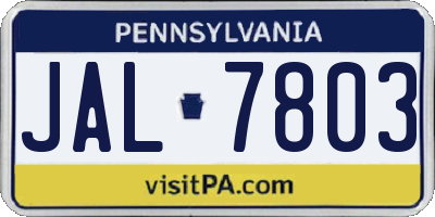 PA license plate JAL7803