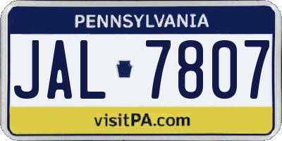 PA license plate JAL7807