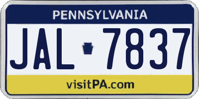 PA license plate JAL7837