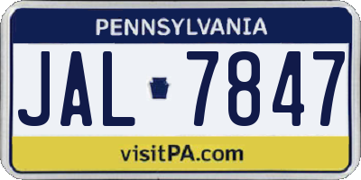 PA license plate JAL7847