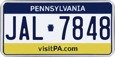 PA license plate JAL7848