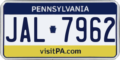 PA license plate JAL7962