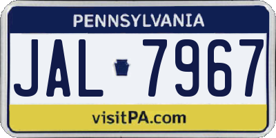 PA license plate JAL7967