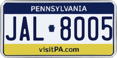 PA license plate JAL8005