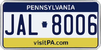 PA license plate JAL8006