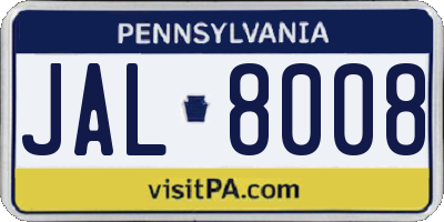 PA license plate JAL8008