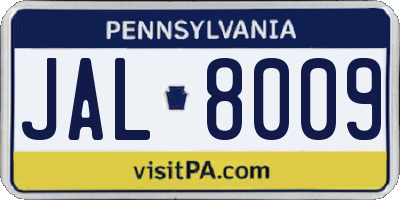 PA license plate JAL8009