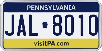 PA license plate JAL8010