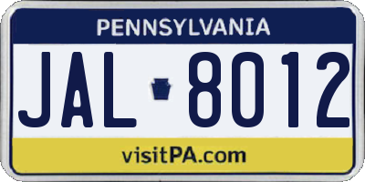 PA license plate JAL8012