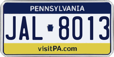 PA license plate JAL8013