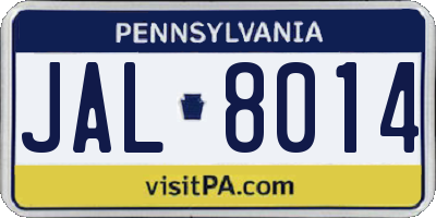 PA license plate JAL8014