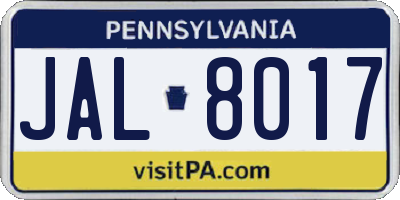 PA license plate JAL8017