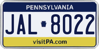 PA license plate JAL8022