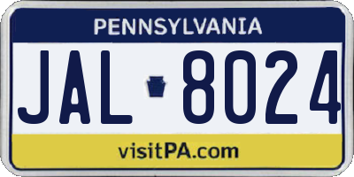 PA license plate JAL8024