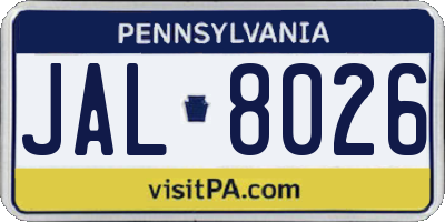 PA license plate JAL8026