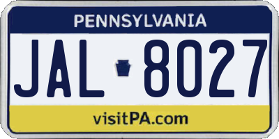 PA license plate JAL8027