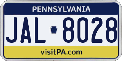 PA license plate JAL8028