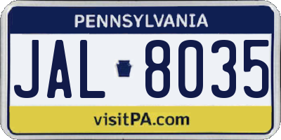 PA license plate JAL8035