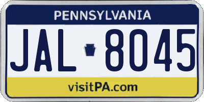 PA license plate JAL8045