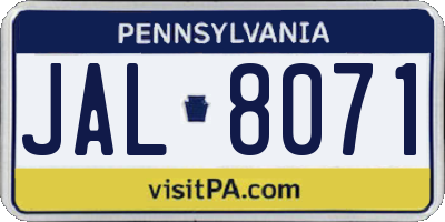PA license plate JAL8071