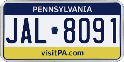 PA license plate JAL8091