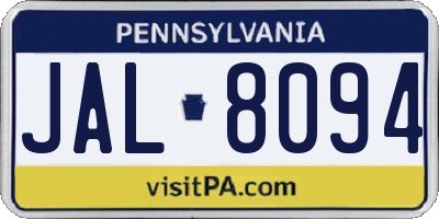 PA license plate JAL8094