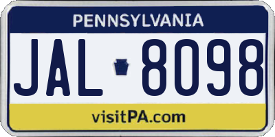 PA license plate JAL8098