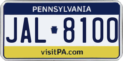 PA license plate JAL8100