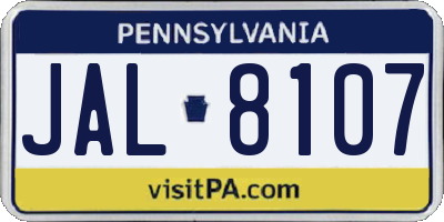 PA license plate JAL8107