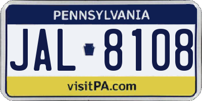 PA license plate JAL8108