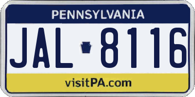 PA license plate JAL8116