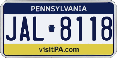 PA license plate JAL8118