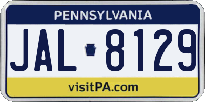 PA license plate JAL8129