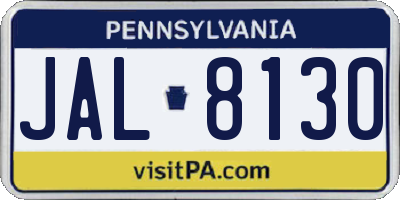 PA license plate JAL8130