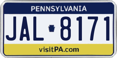 PA license plate JAL8171
