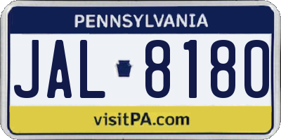 PA license plate JAL8180