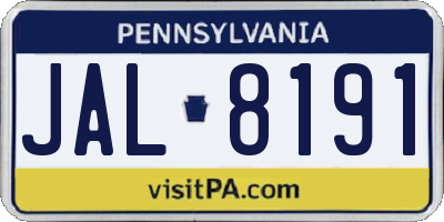 PA license plate JAL8191