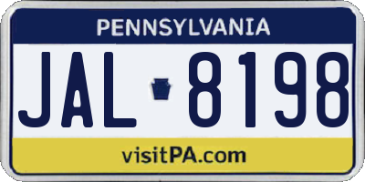 PA license plate JAL8198