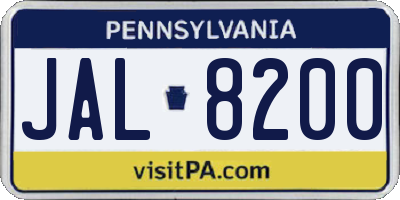 PA license plate JAL8200