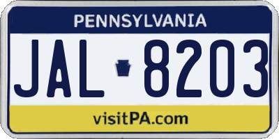 PA license plate JAL8203