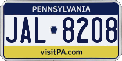 PA license plate JAL8208